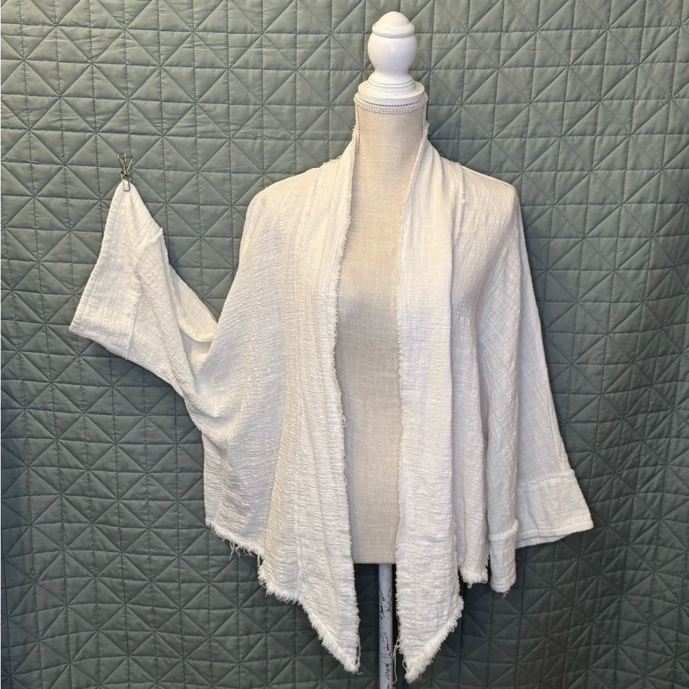 Newbury Kustom White Gauze/Linen Open Front Cardigan